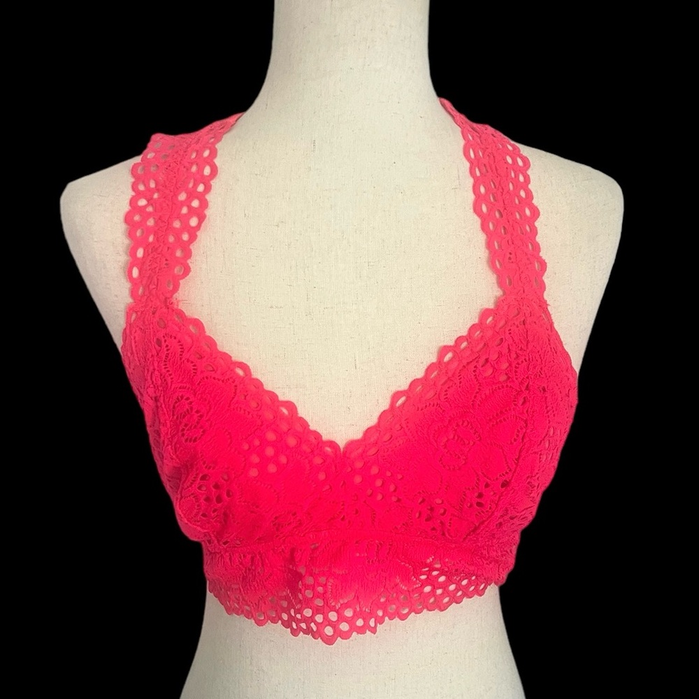 Aerie Hit Pink Crochet Razor back‎ bralet L